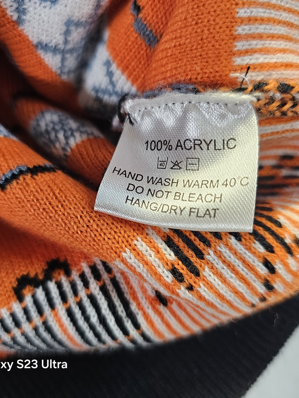 Men's Crewneck Sweater - Black/White/Orange - Picture 3 of 6